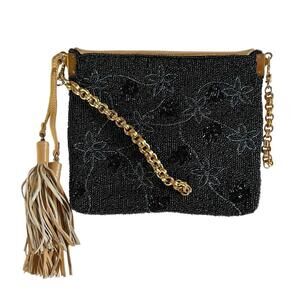 Christiana VTG Beaded Bag w/ Tastle & Vinyl Flap & Chain Shoulder Strap